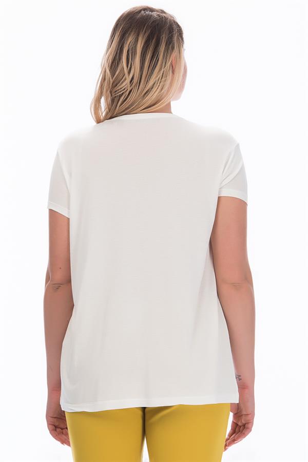 Women's White V-Neck Viscose Blouse 65N22538