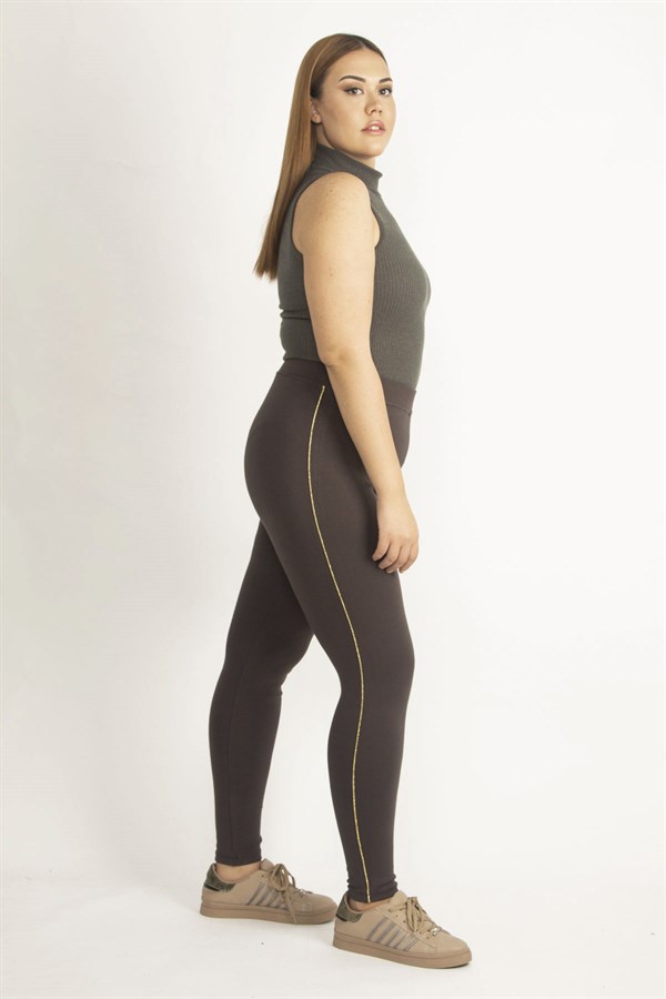 Kadın Kahve Yanları Sim Detaylı Tayt Pantolon 65N20135