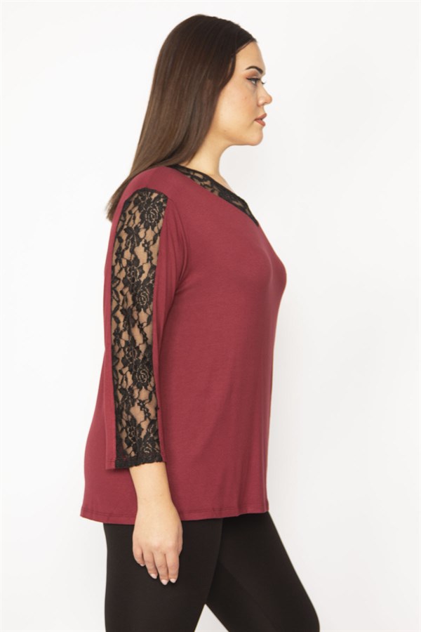 Kadın Mürdüm Dantel Detaylı Bluz 65N29505