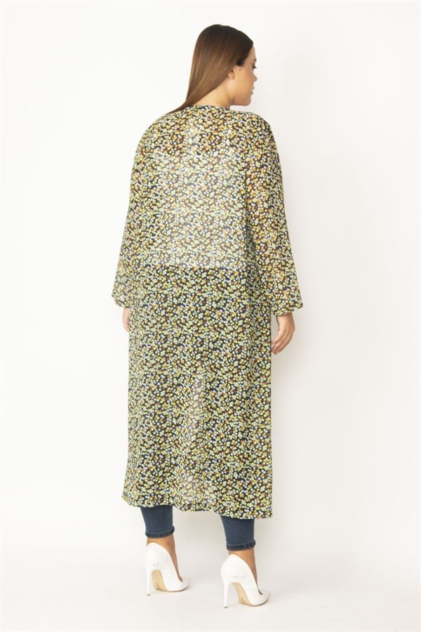 Kadın Kırmızı Şifon Kumaş Desenli Uzun Hırka 65N28497