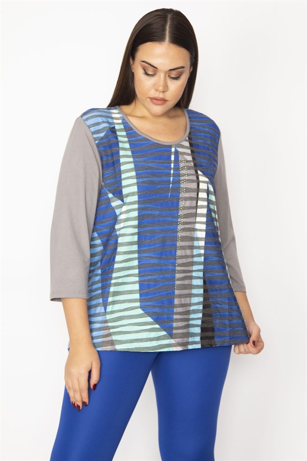 Kadın Mavi Taş Ve Renk Detaylı Bluz 65N29483