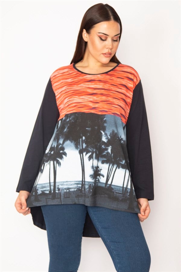 Kadın Lacivert Ön Baskılı Bluz 65N29544