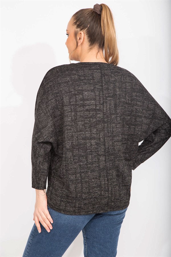 Kadın Antrasit Rahat Kesim Düşük Kollu Simli Tunik 65N35495