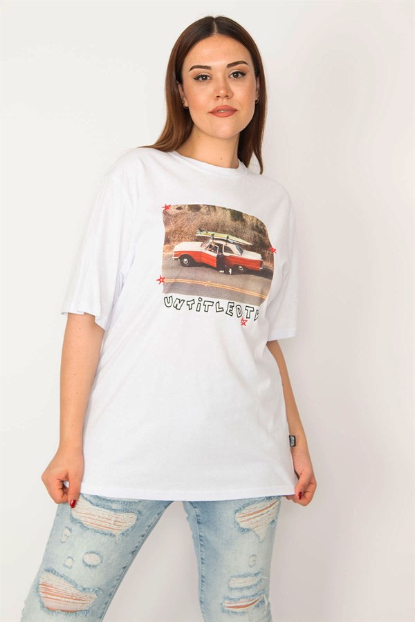 Kadın Beyaz Pamuklu Kumaş Dijital Baskılı Bluz 65N33276