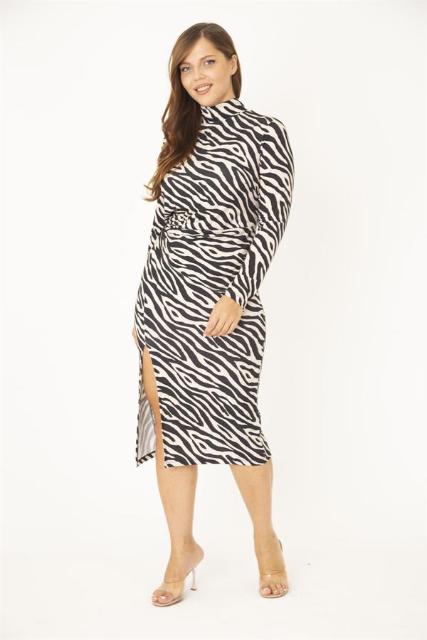 ROBE NOIRE À COL MONTANT POUR FEMME AVEC DÉTAILS ET PETITES FENTES