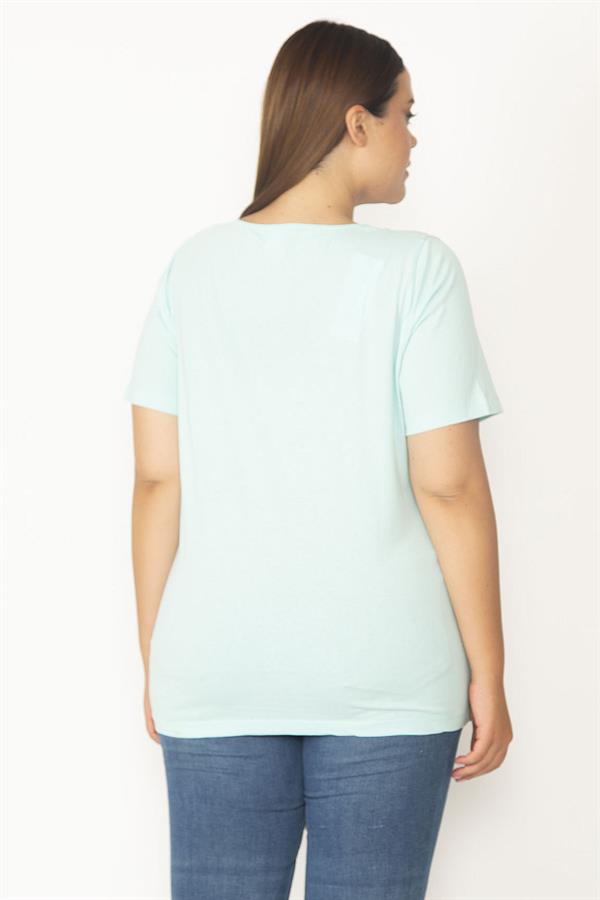 Kadın Yeşil Büyük Beden Pamuklu Kumaş Yaka Dantelli Bluz 65N35688