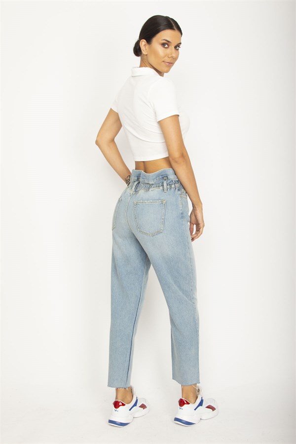 WOMEN'S BLUE PAPER BAG WAISTED JEANS