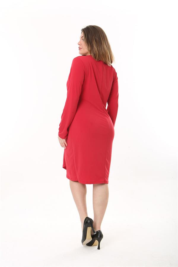 Kadın Büyük Beden Kırmızı Astarlı Kapalı Anvelop Elbise 65N37547
