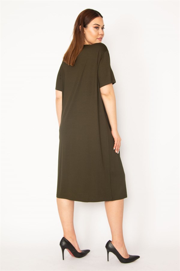 Kadın Haki Nakış Ve Payet Detaylı Elbise 65N33251