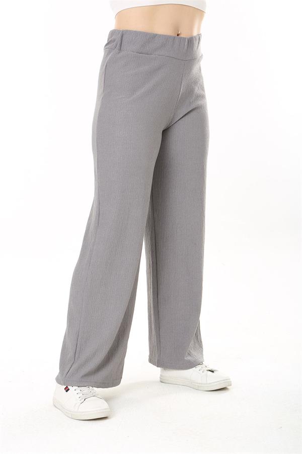 Kadın Büyük Beden Gri Beli Lastikli Bürümcük Pantolon 65N37888