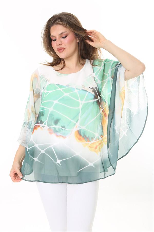 Kadın Büyük Beden Yeşil İçi Viskon Atletli Şifon Tunik 65N37912