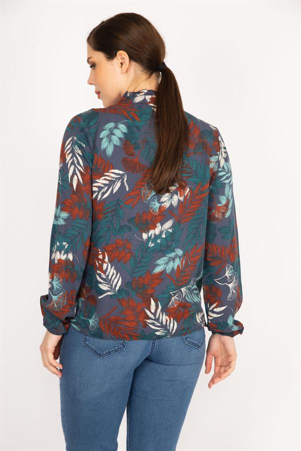 BLOUSE FEMME EN TISSU DE VISCOSE VERT À LACETS, COL EN V, 26A36832