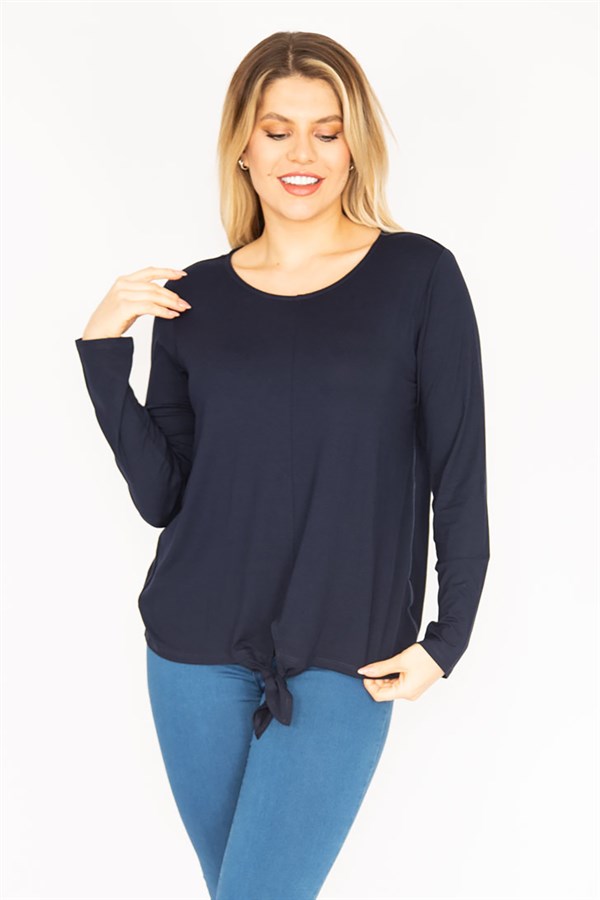 Kadın Lacivert Ön Bağlama Detaylı Bisklet Yaka Bluz 65N35217