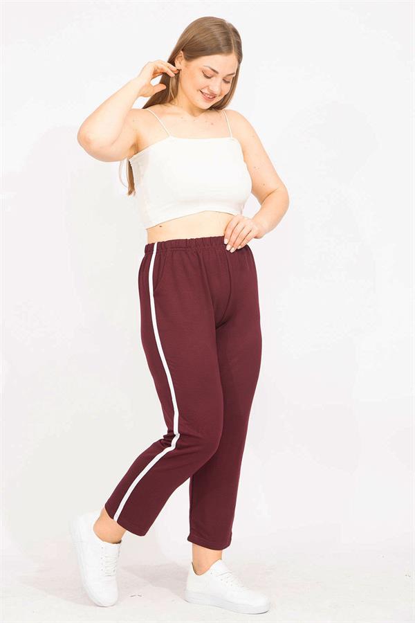 Kadın Bordo Büyük Beden Yan Şeritli Eşofman Alt 65N35626