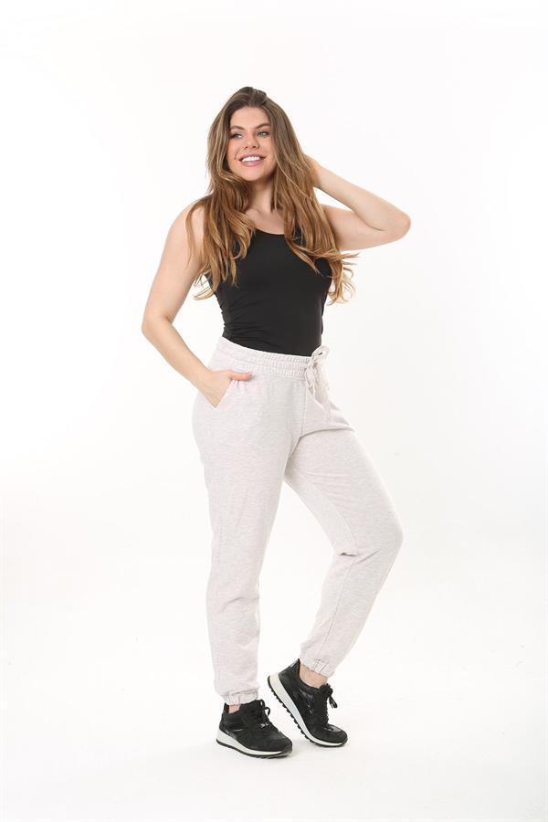 Kadın Büyük Beden Taş Bel Ve Paçası Lastik Detaylı Cepli Eşofman Alt 65N37481