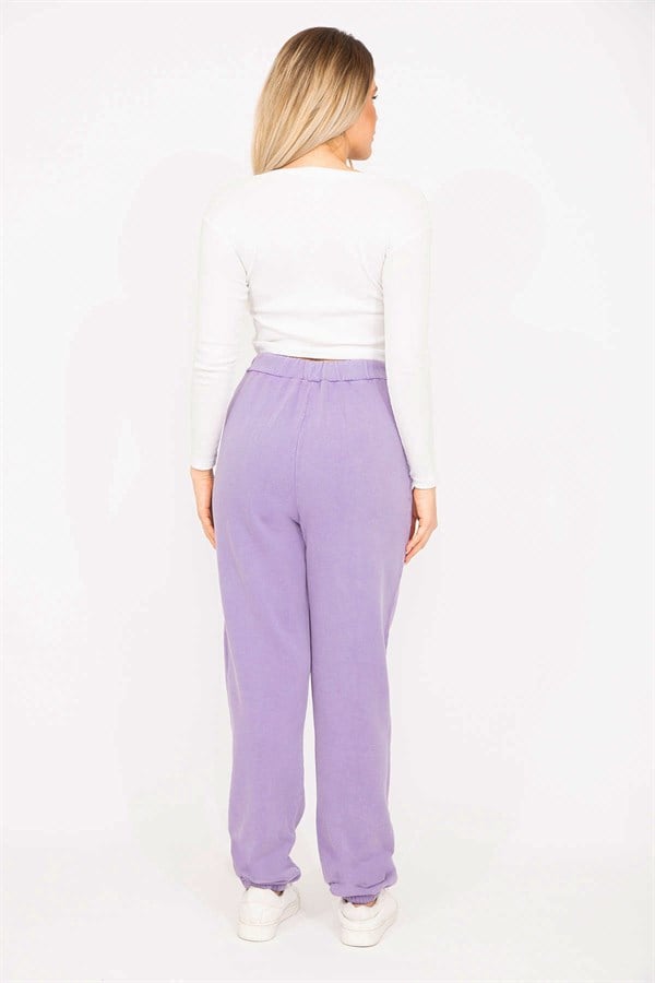 Kadın Lila 3 İplik Kumaş Kup Dikişli Eşofman Alt 65N35279