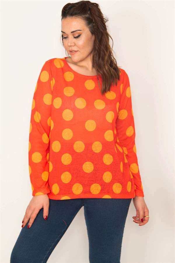 Kadın Oranj Puan Desenli Bluz 65N33399