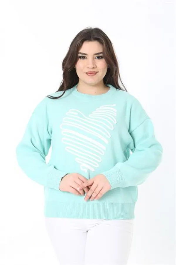 Pull en maille brodé Suzine vert grande taille pour femme 65N38862