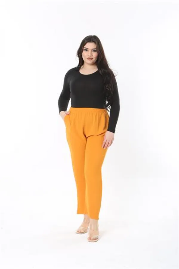 Kadın Büyük Beden Oranj Beli Lastikli Yan Cepli Pantolon 65N38929