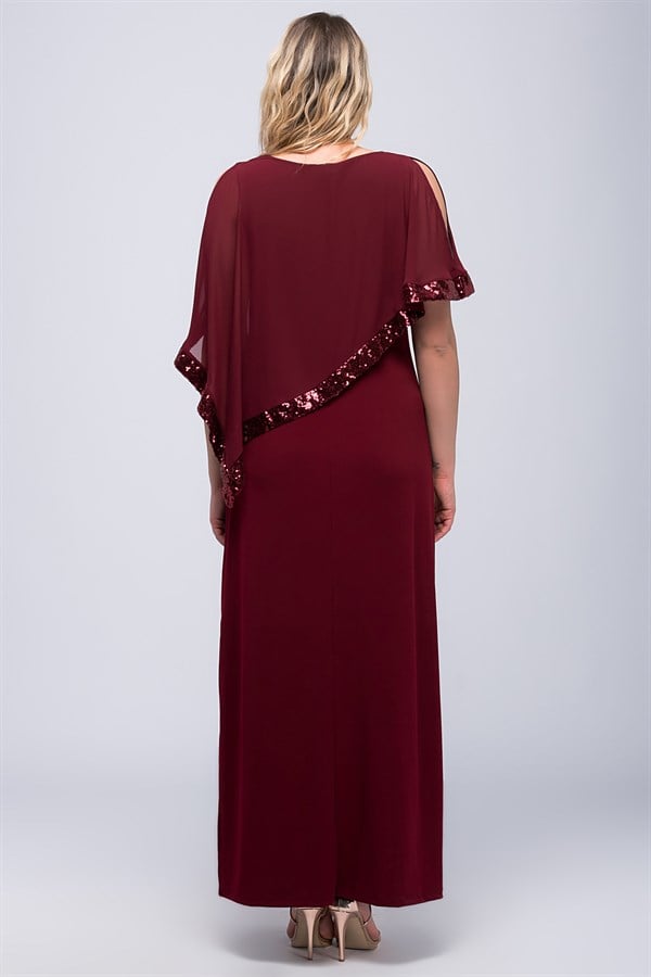 Kadın Bordo Şifon Ve Payet Detaylı Abiye Elbise 65N23491