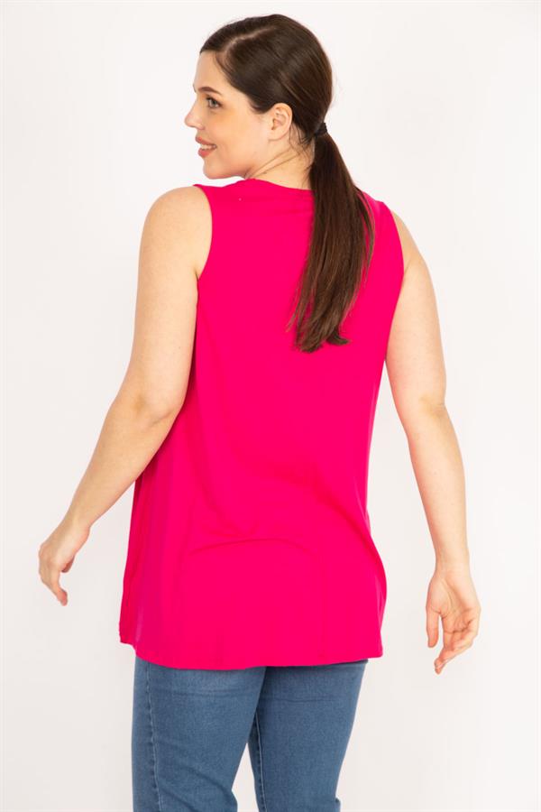 Kadın Fujya Büyük Beden Önü A Pileli V Yakalı Kolsuz Tunik