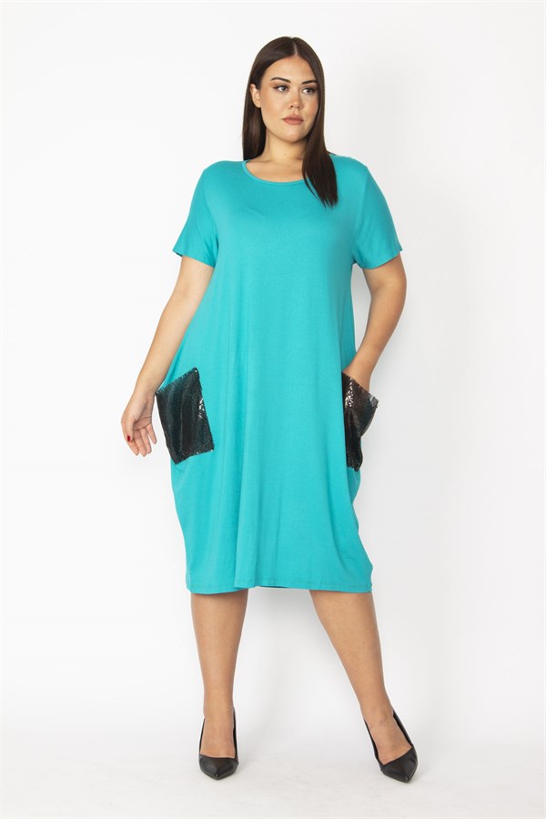 Kadın Bordo Cebi Payet Detaylı Viskon Elbise 65N28931