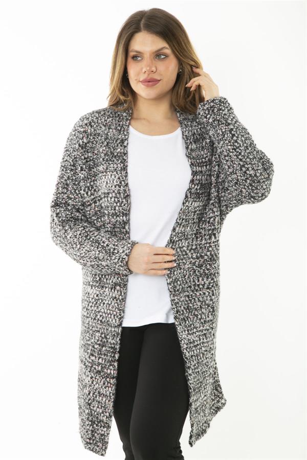 Kadın Büyük Beden Renkli Kalın Triko Hırka 65N37176