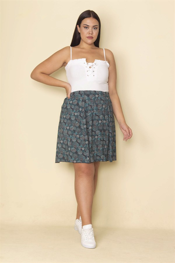 Kadın Yeşil Bel Lastikli Pilikaşe Detaylı Likralı Etek 65N28665