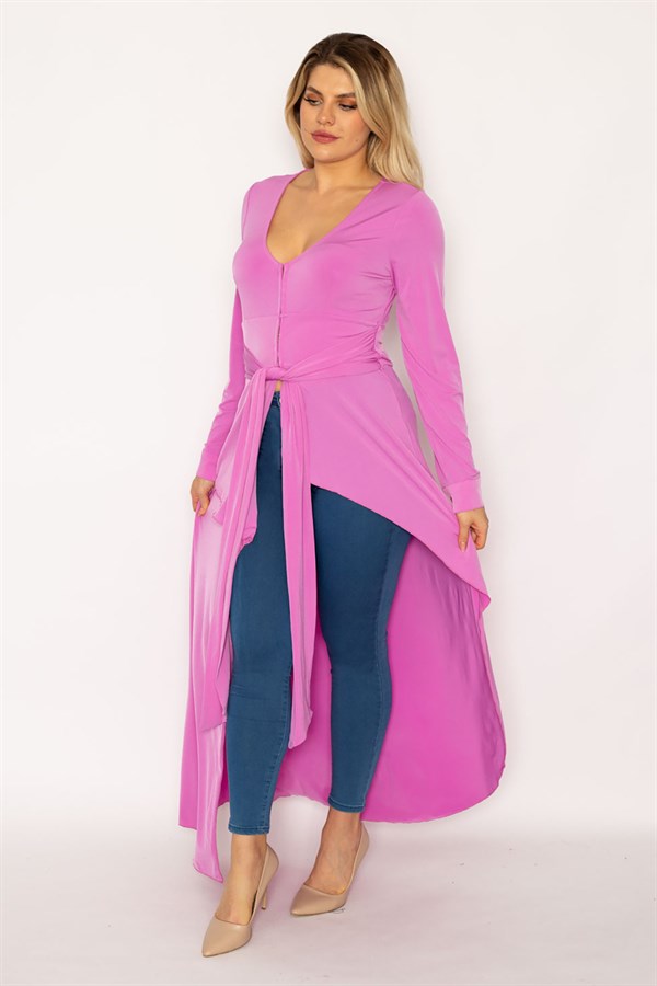 Kadın Lila Agraf Düğmeli Asimetrik Kesim Kap 65N35020