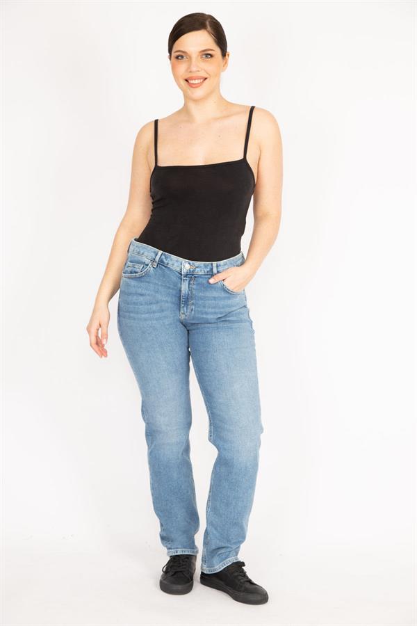 Kadın Mavi Büyük Beden 5 Cep Likralı Kot Pantolon