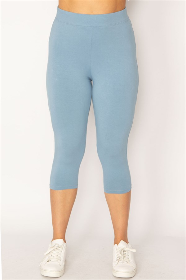 Kadın Bebe Mavisi Pamuklu Kumaş Tayt Kapri  65N34244