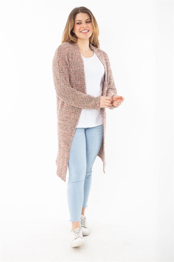 Kadın Büyük Beden Renkli Simli Kalın Triko Hırka 65N37307