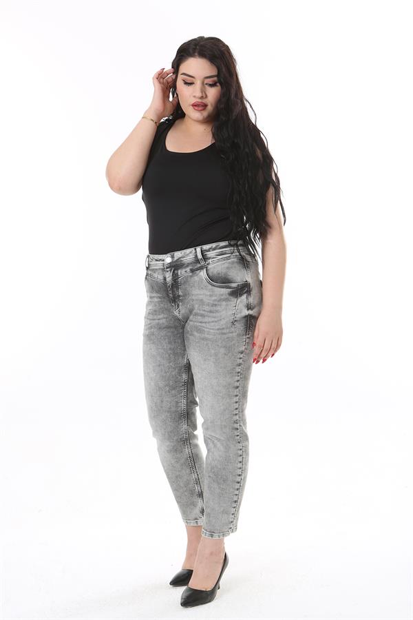 Kadın Büyük Beden Füme Yıkama Efektli Yüksek Bel Likralı 5 Cep Kot Pantolon 65N38122