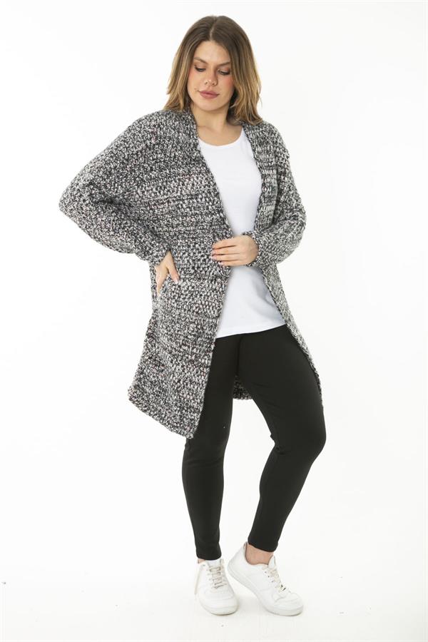 Kadın Büyük Beden Renkli Kalın Triko Hırka 65N37176