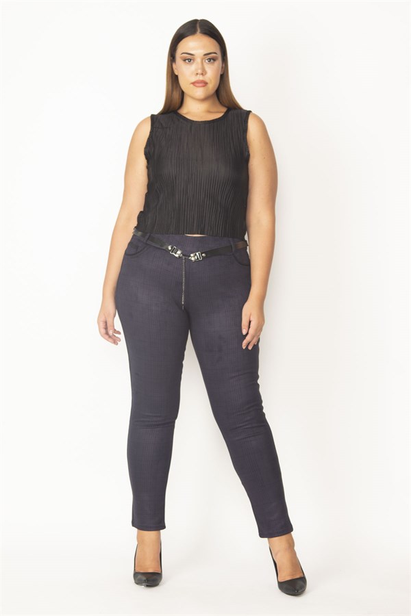 Kadın Haki Ekose Desenli Kemer Aksesuarlı Pantolon 65N28637