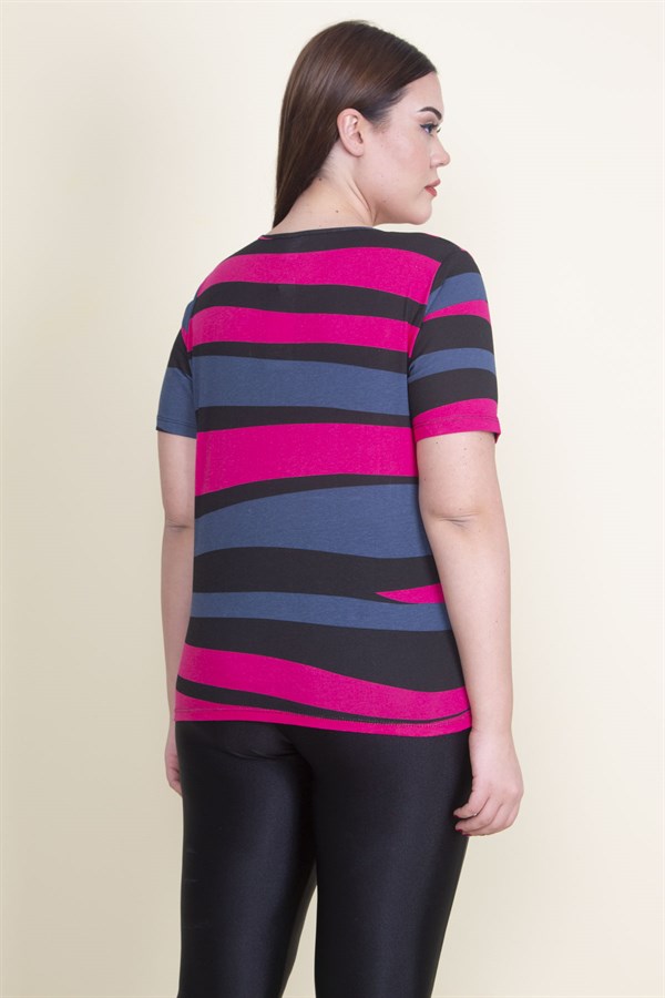 Kadın Fuşya Bisiklet Yakalı Pamuklu Kumaş T.Shirt 65N21080