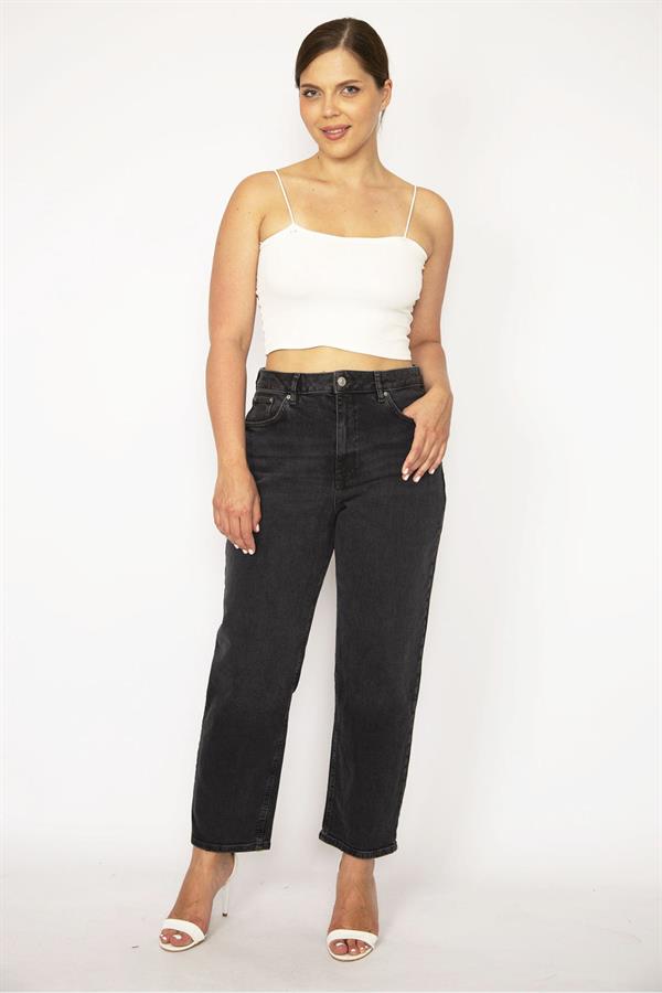 Kadın Büyük Beden Antrasit 5 Cepli Likralı Kot Pantolon