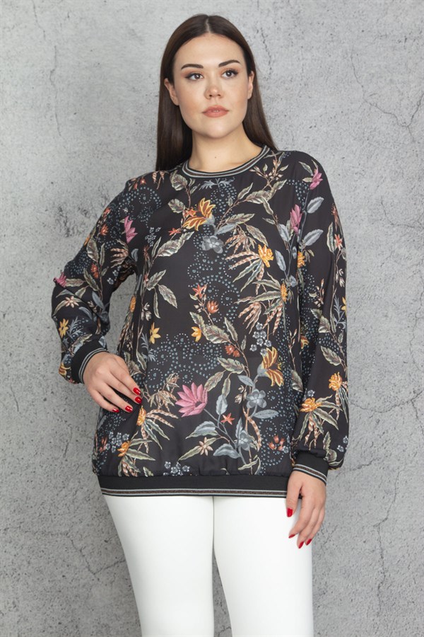 Kadın Siyah Sim Ribana Detaylı Şifon Bluz 65N30255