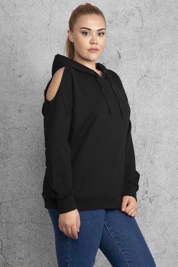 Women's Khaki Hooded Off-the-Shoulder Sweatshirt 65N18831