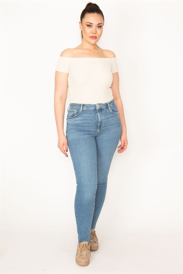 KADIN MAVİ 5 CEP LİKRALI PAÇASI PİS DİKİŞ SKİNNY JEAN PANTOLON