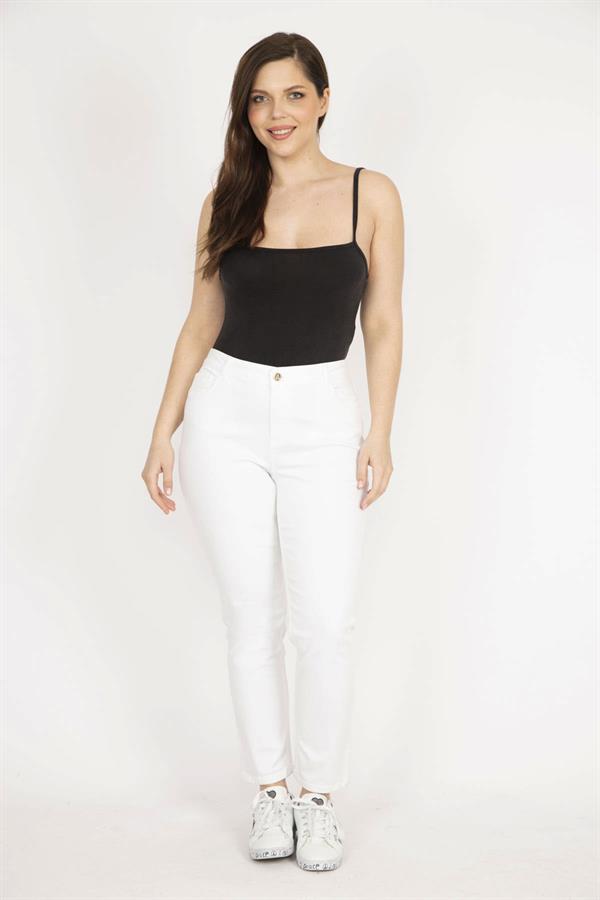 Kadın Kemik Büyük Beden Arka Cep Nakışlı Likralı 5 Cep Kot Pantolon