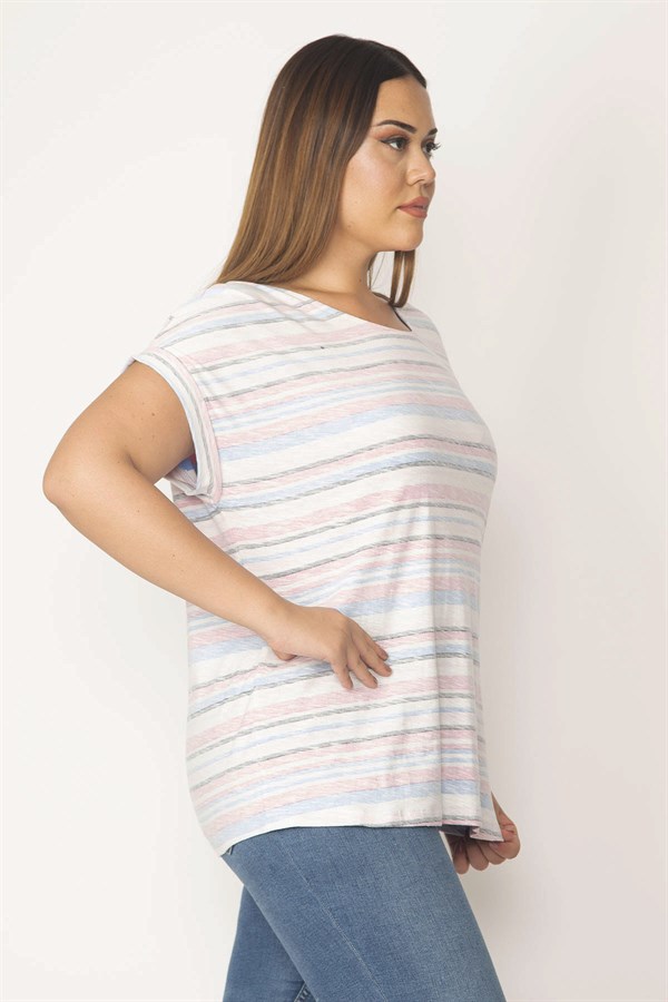 Kadın Renkli Ters Baskı Pamuklu Kumaş Bluz 65N28610