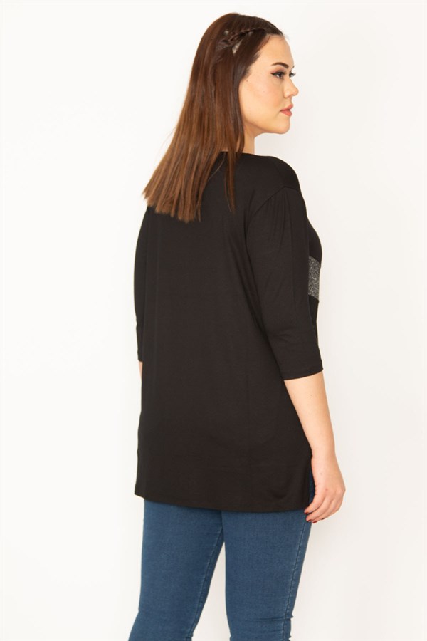 KADIN SİYAH SİM DETAYLI BLUZ