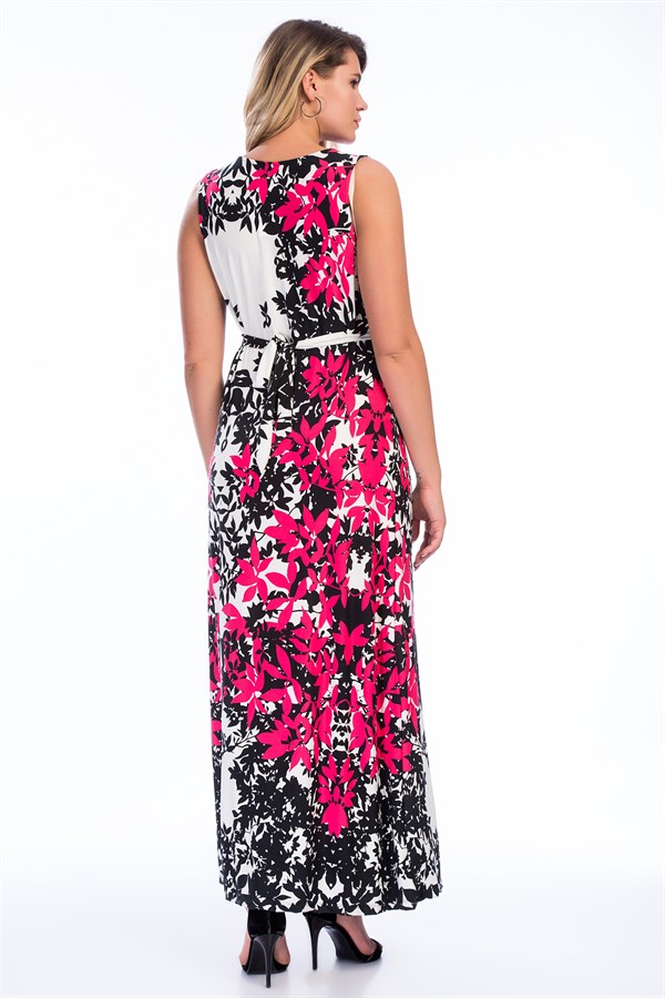 ROBE LONGUE AVEC MOTIF FLORAL DÉTAILLÉ À LA TAILLE