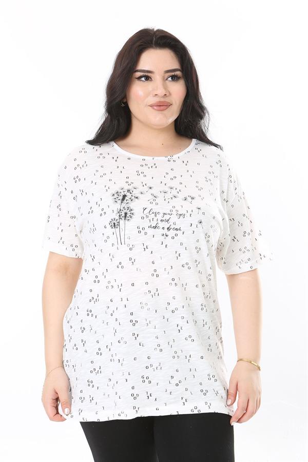 Kadın Büyük Beden Kemik Bisiklet Yakalı Kısa Kollu Bluz 65N38007