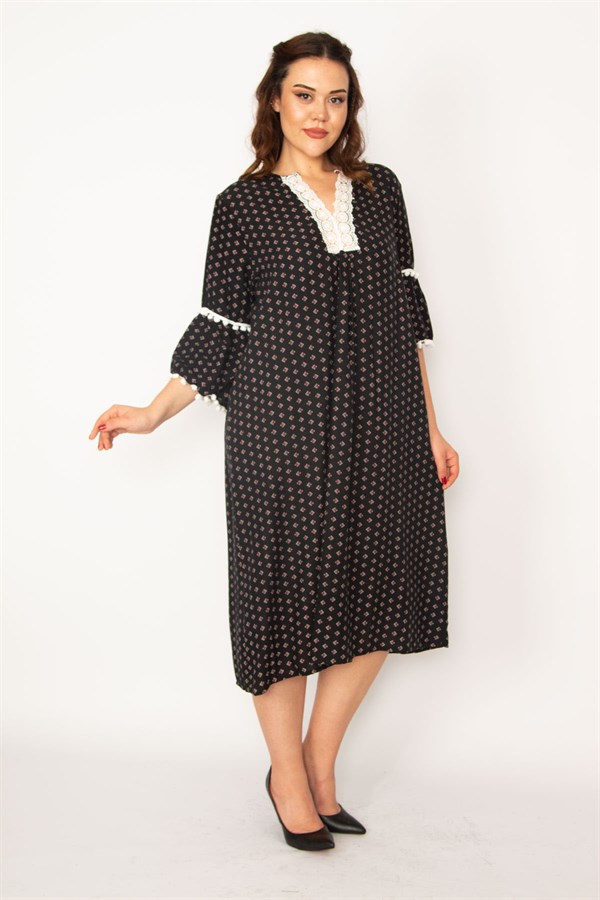 Kadın Renkli Dantel Detaylı Dokuma Viskon Kumaş Elbise 65N33210