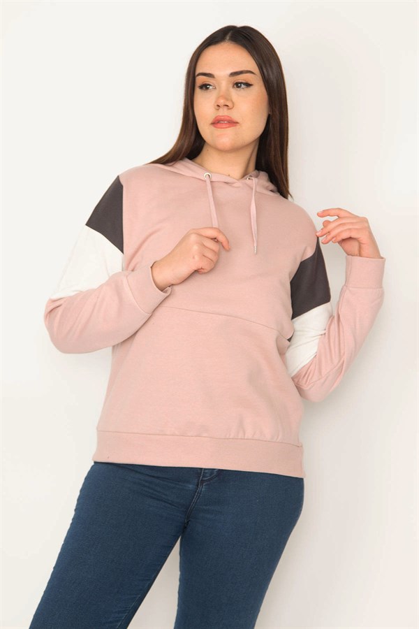 Women's Rose Pink Color Detailed Hooded Sweatshirt 65N31367