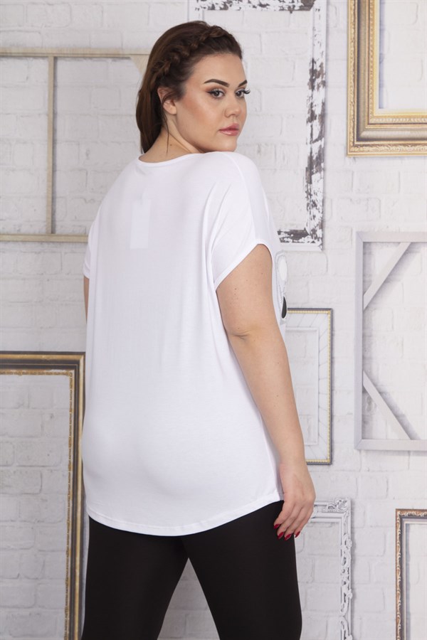 Kadın Kemik Ön Detaylı Düşük Kollu Viskon Bluz 65N22703