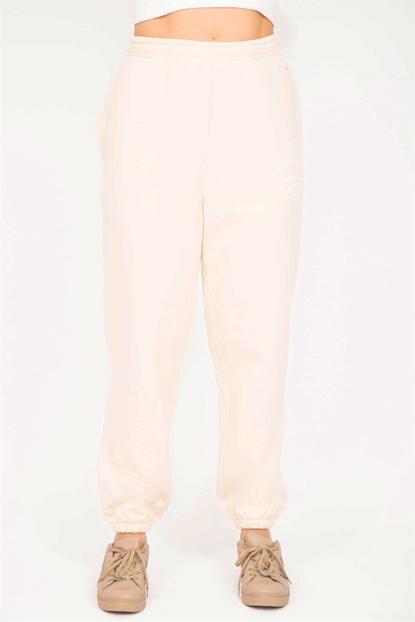 Kadın Bej 3 İplik Polar Kumaş İçi Şardonlu Eşofman Alt 65N35293