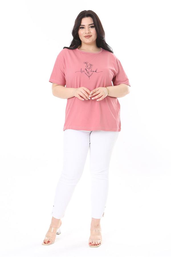 Kadın Büyük Beden Gül Kurusu Bisiklet Yakalı Kısa Kollu Bluz 65N38006